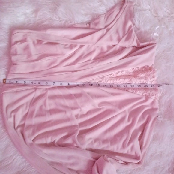 DAVID'S BRIDAL One Shoulder Mesh and Lace Petal Pink Party Bridal Maxi Dress 20 - Picture 8 of 9